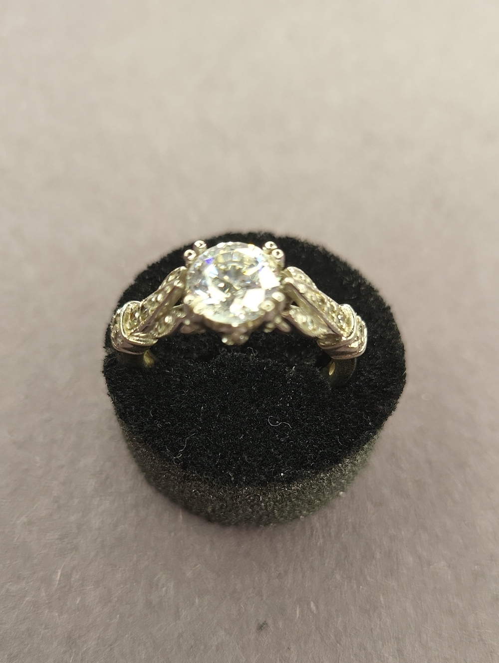 Sterling Silver Twist Solitaire Ring with Clear Stone